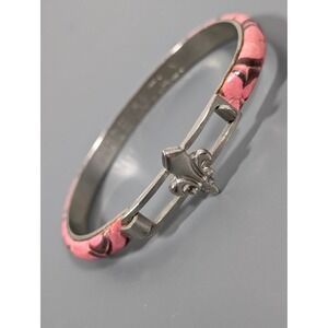 Vintage Made in Italy Pink Leather Bracelet Fleur De Lis Clasp Silver Tone 6.25"
